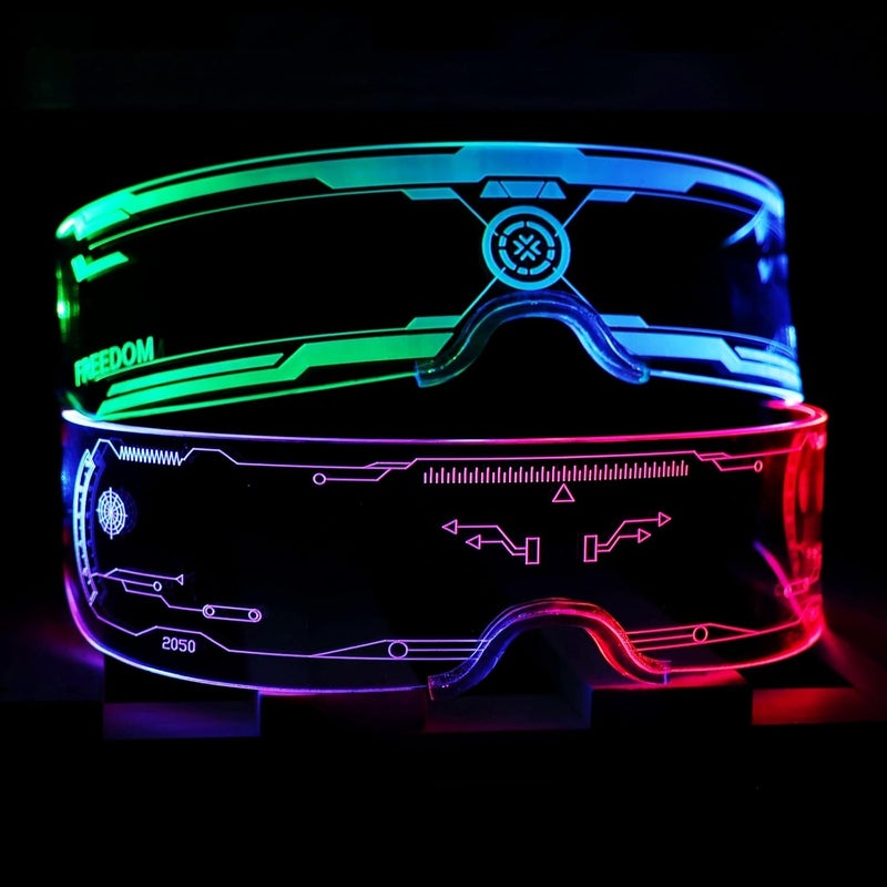Xgood LED Glasses w/Bilateral 7 Colors & 4 Modes Futuristic Neon Sunglasses Cyberpunk Glasses for Rave Parties and Cosplay - Image 1